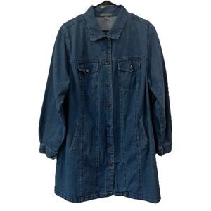 Jessica London Women's Plus Size Long Denim Jacket 20W Button Front
